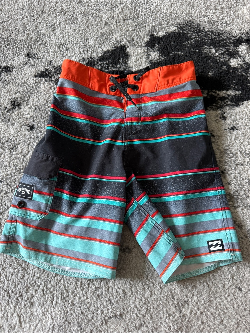 Billabong Boys' Striped Boardshorts - Teal, Black & Orange-Red Accents